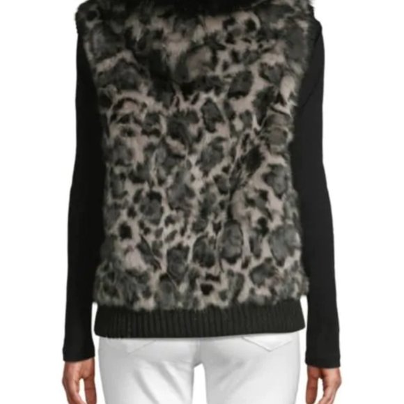 Fox Fur-Trim Leopard-Print Rabbit Fur Vest - Picture 5 of 5